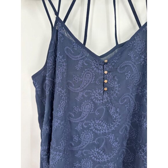 Maurices Strappy Blouse Women Large Navy Paisley Embroidered Overlay Sleeveless - Picture 2 of 9